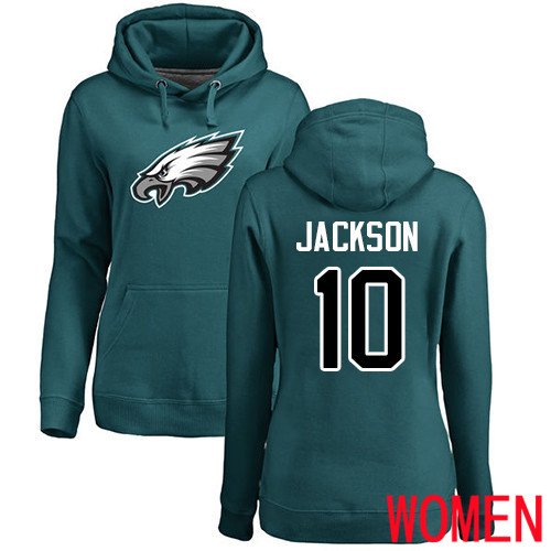Women Philadelphia Eagles #10 DeSean Jackson Green Name and Number Logo NFL Pullover Hoodie Sweatshirts->nfl t-shirts->Sports Accessory